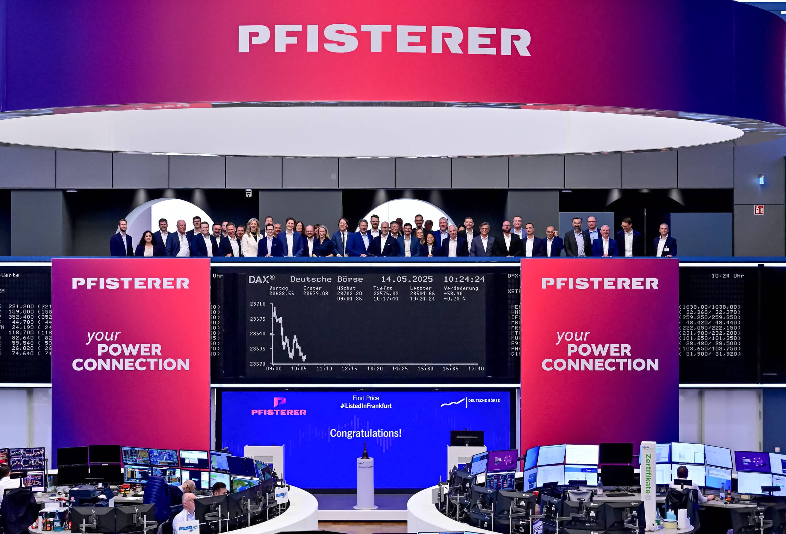Team von PFISTERER beim Börsengang an der Frankfurter Wertpapierbörse, Mai 2025